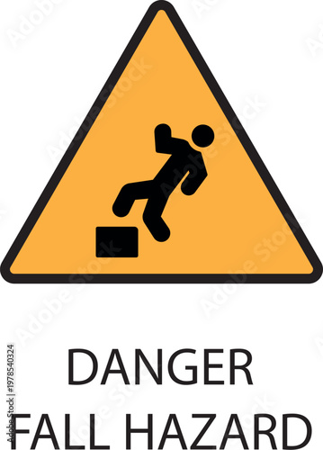 Warning sign for danger fall hazard on yellow background vector
