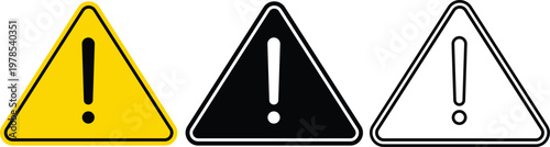 Warning triangle icon set with exclamation mark symbol alert vector