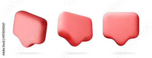 3D Three red speech bubble icons for social media interface. Floating notification markers for web communication. Chat cloud element for mobile application messaging design. Vector illustration