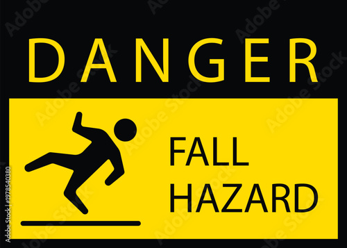 Yellow triangle warning for height and falling risk symbol vector