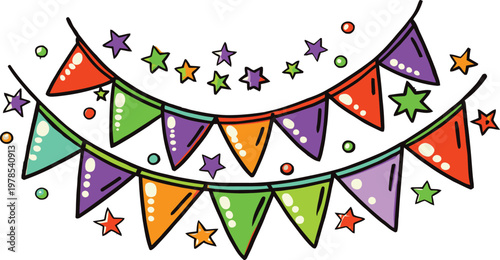 Colorful Party Bunting and Stars Vector Illustration