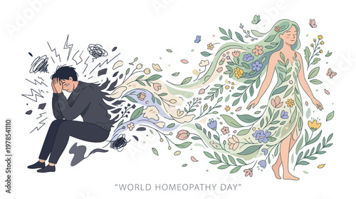 Man transforming into nature on World Homeopathy Day.