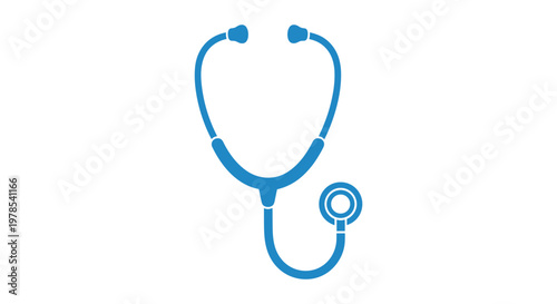 Professional medical stethoscope icon features smooth blue curves and precise clinical design elements against a stark and uniform bright white background.