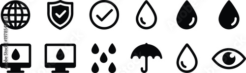 Black icons of various objects on white background