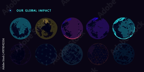 Abstract global impact visualization with colorful textured oval shapes