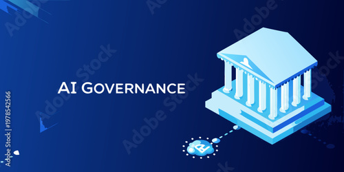 Ai governance concept with a classical building and tech elements