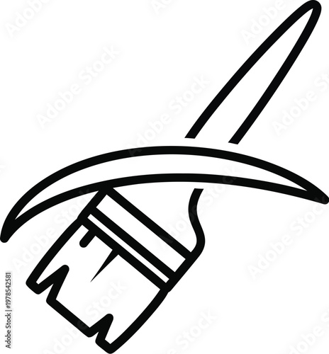 Minimalist line art icon depicting a stylized artist's paintbrush with a smooth, flowing arc, perfect for design, painting, and creative branding applications