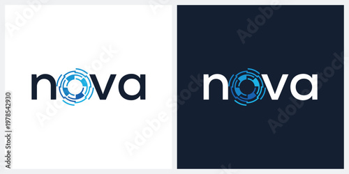 nova logo design, word mark nova logo icon, digital technology symbol icon
