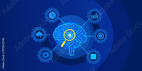 Artificial intelligence brain with data analysis and technology icons