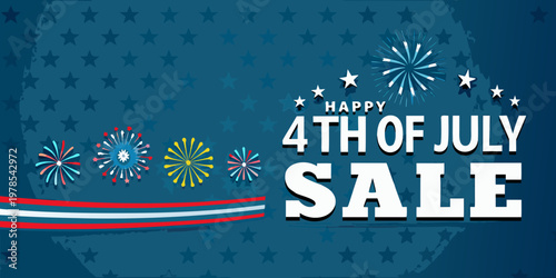 Happy fourth of july sale advertisement with fireworks and stars