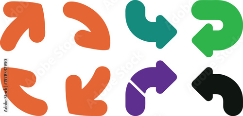 Collection of chunky multicolored direction arrows for user interface and navigation design elements