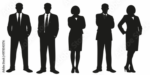 Silhouette of five business professionals standing in a row