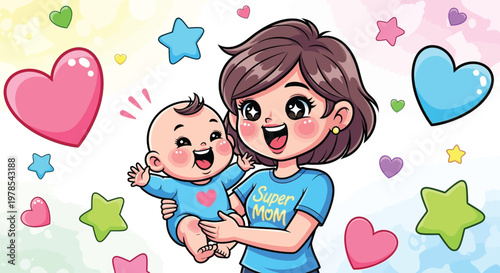 Loving mother and baby a heartwarming cartoon illustration