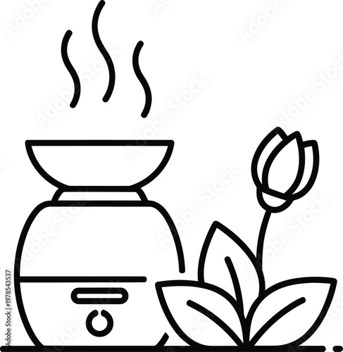 Essential oil diffuser with steam and a flower illustration