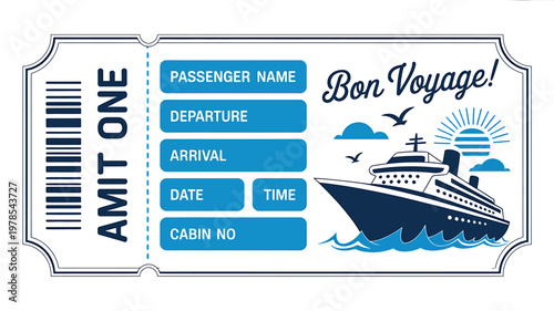 Bon Voyage Cruise Ticket Boarding Pass Design Template Illustration