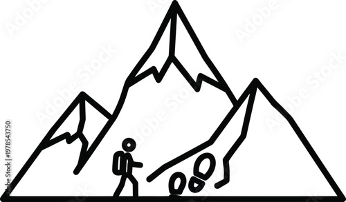 Hiker with a backpack and binoculars standing in front of mountains