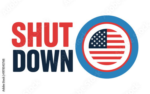 American flag shutdown concept with text and circular emblem  government halt
