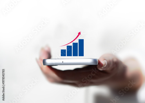 mano, telefono, grafico, economia, istogramma, business, affari, crescita,