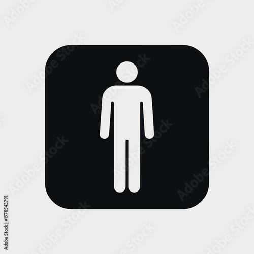 Simple white male human icon on black square background