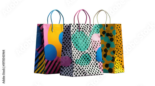 Shopping bag with modern graphic patterns background isolated on a Transparent background, PNG file.