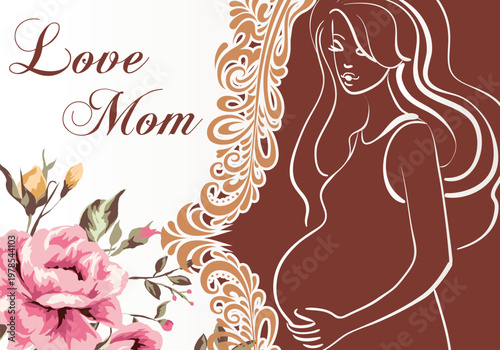 A loving illustration of a pregnant woman with floral and ornate details