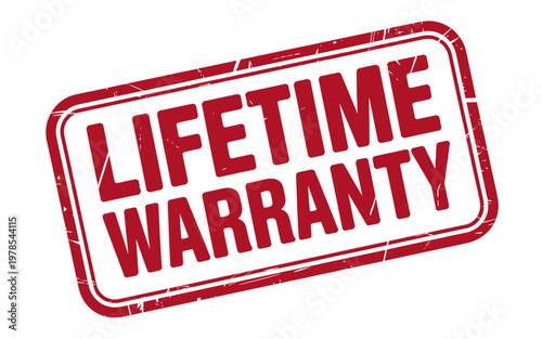 Red lifetime warranty stamp on white background