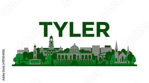 Tyler Texas city skyline with green rose garden landmarks flat vector illustration