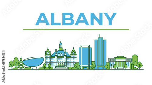 Albany New York city skyline landmarks featuring the State Capitol vector illustration