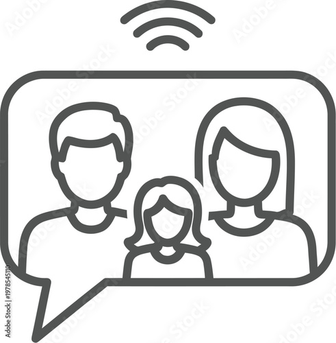 This digital illustration depicts a family engaged in a virtual video call, symbolizing remote communication and connection between loved ones through modern technology.