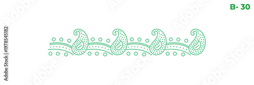 Rhinestone hotfix transfer features paisley border design, perfect for ladies' suits, sarees, and other clothing material, 2.2 mm or 6 ss stone hole size.