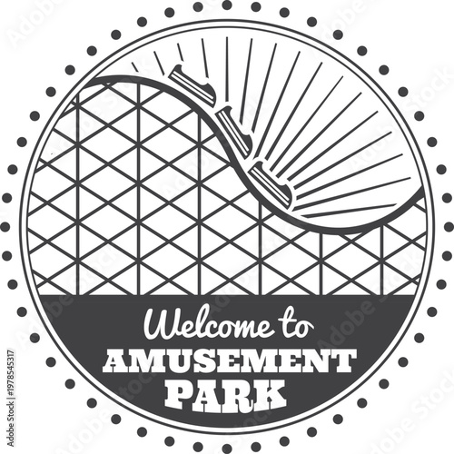 Welcome sign at an amusement park with decorative border