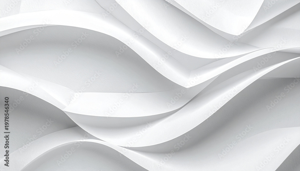 Obraz premium Abstract White 3D Wavy Background with Layered Paper Curves and Soft Shadows