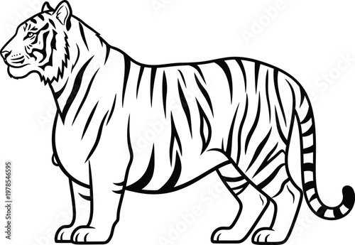 Detailed illustration of a standing tiger with black stripes