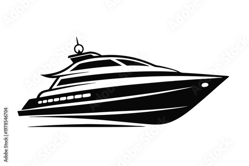 Luxury motor yacht silhouette isolated on white background.