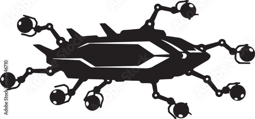 Futuristic spaceship, sci-fi vehicle, black illustration, robotic spacecraft,  futuristic design