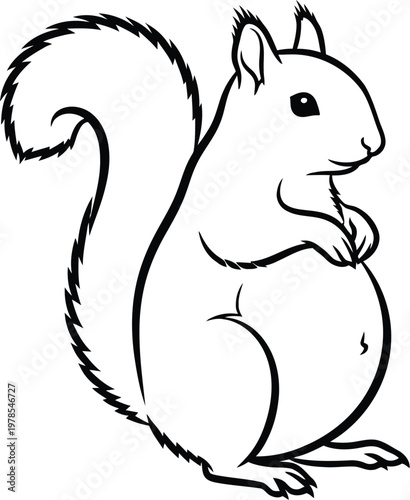 Squirrel standing on hind legs with bushy tail and alert expression