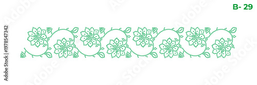 Rhinestone hotfix transfer seamless border floral motifs and swirling vines, perfect for ladies' suits, sarees, and other clothing material, 2.2 mm or 6 ss stone hole size.