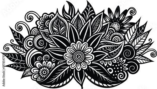 Intricate Floral Mandala Design with Swirls and Leaves Vector Illustration