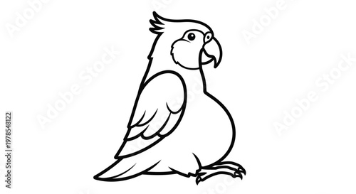 A cartoon parrot with a large beak and feathers on its head
