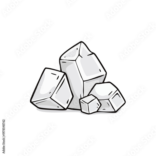 Hand drawn illustration of rough sugar crystals and rock candy clusters on white background