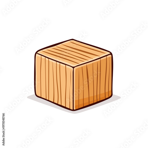 A simple wooden cube illustration with a visible wood grain texture