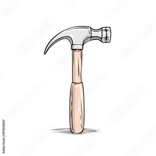 Illustrative Claw Hammer With Wooden Handle Isolated on White Background
