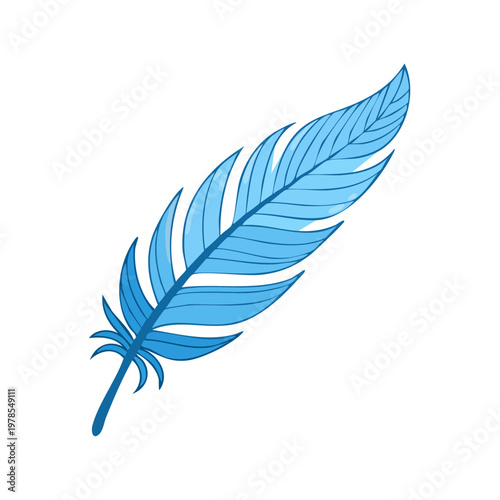 Elegant blue feather illustration with detailed quill and soft lines