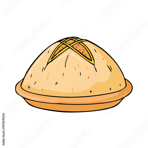 Stylized Drawing of a Round Loaf of Bread on a Plate