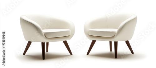 Two Modern Armchairs, Isolated White Background, Interior Design