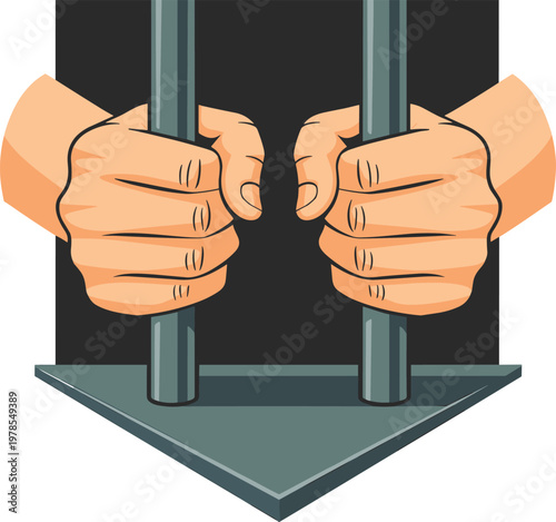 Close-up illustration of hands gripping prison bars symbolizing loss of freedom