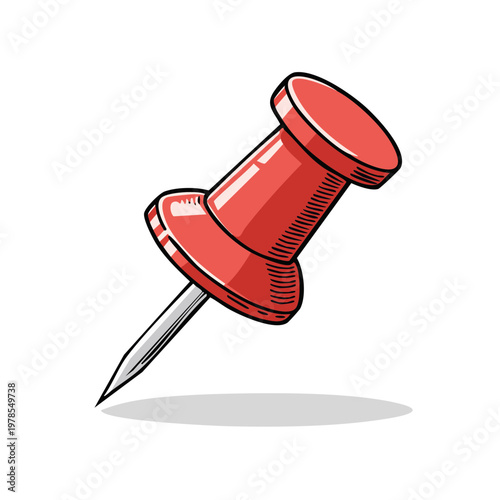 Bright Red Thumbtack Drawing with Sharp Metal Point and Shadow