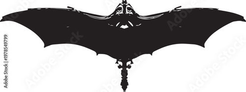 Detailed silhouette of a stylized bat with spread wings and intricate design