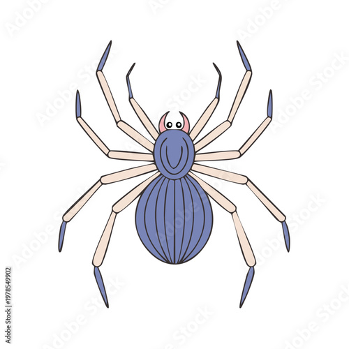 Simple Blue Spider Illustration with Pink Eyes and Tan Legs