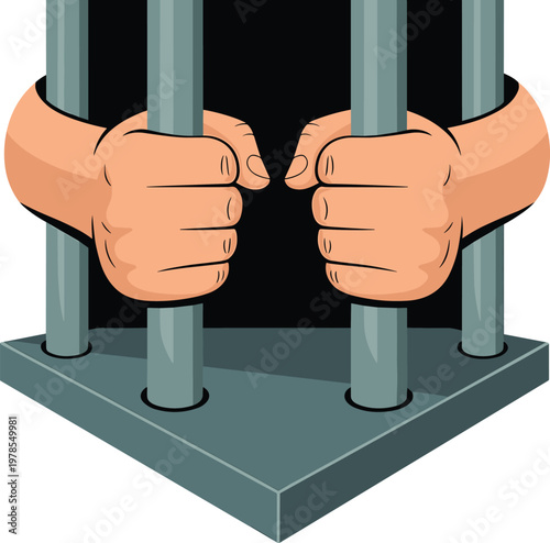 Hands holding jail bars illustration symbolizing imprisonment and confinement